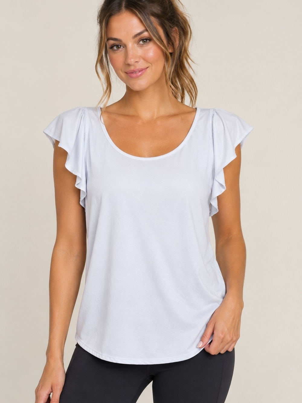 CALIA by Carrie Underwood Ice Blue Ruffle Sleeve Scoop Tank